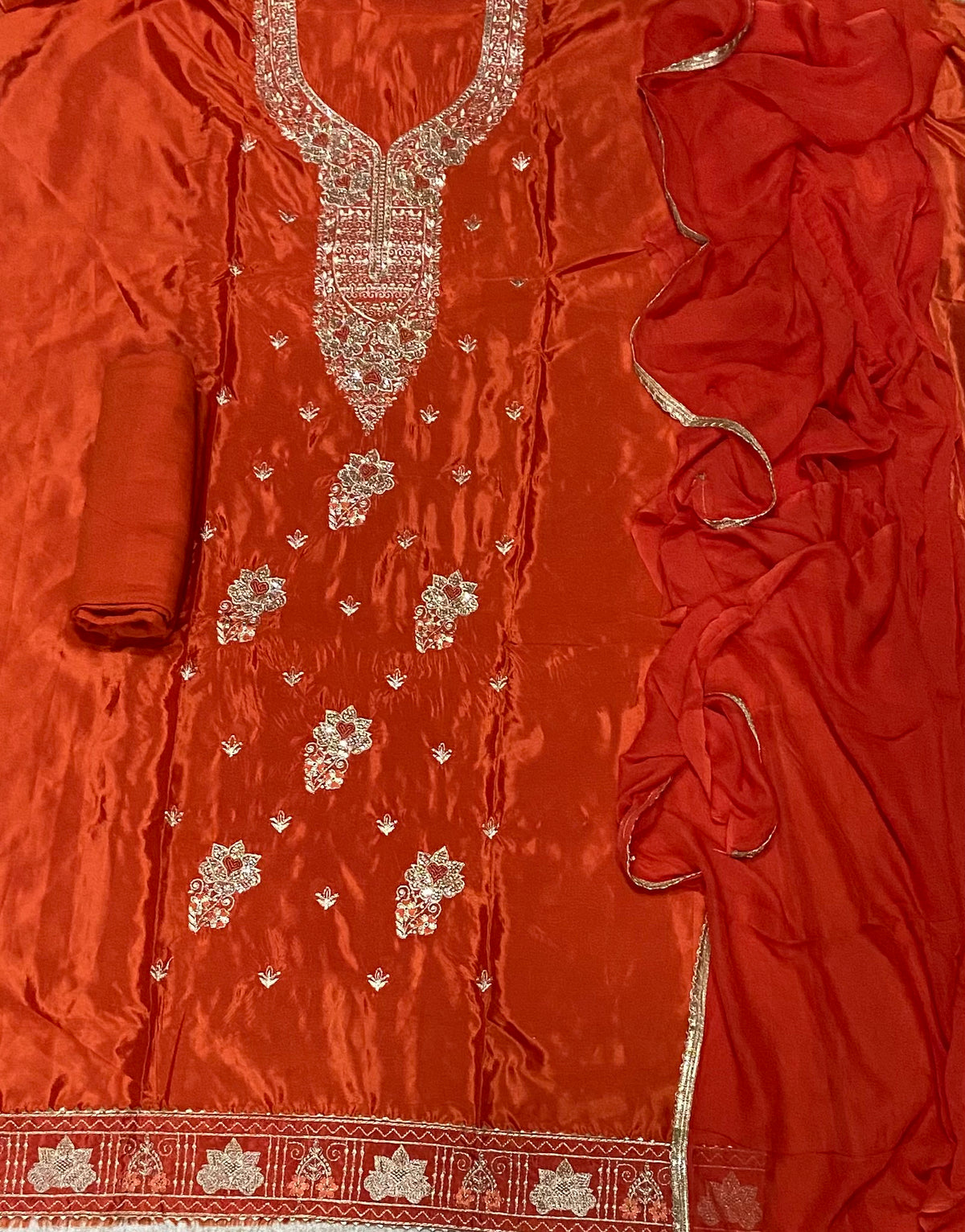 Classy Glass Organza Suit Set with Stone & Zari Thread Work