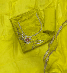 Glass Organza Suit Set with Heavy Real Mirror & Pearl Work