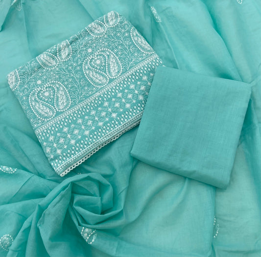 Cotton Chikankari Suit Set D1 (Sea-Blue)