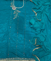 Glass Organza Suit Set with Heavy Real Mirror & Pearl Work