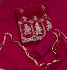 Crush Silk Suit Set with Zari, Cutdana & Sequins Work