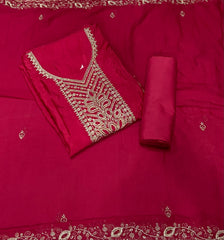 Classy Glass Organza Suit Set with Stone & Zari Thread Work