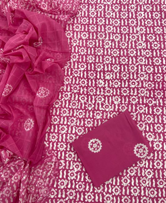 Block Print Cotton Suit Set (Pink)