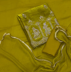 Crush Silk Suit Set with Zari, Cutdana & Sequins Work