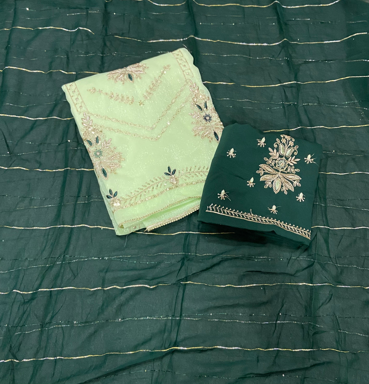 Fancy Shimmer Suit Set with Sequins & Zari Work