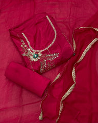 Glass Organza Suit Set with Heavy Real Mirror & Pearl Work