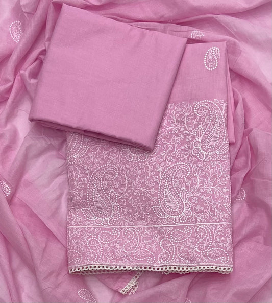 Cotton Chikankari Suit Set D4 (Pink)