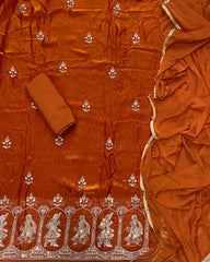 Crush Silk Suit Set with Zari, Cutdana & Sequins Work