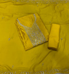 Classy Glass Organza Suit Set with Stone & Zari Thread Work