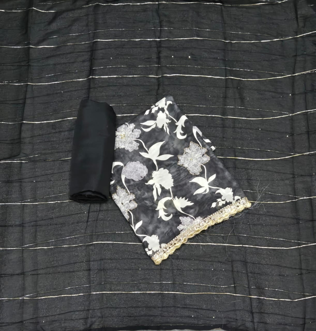 Fancy Burberry Digital Print Suit Set with Pearl & Cutdana Work