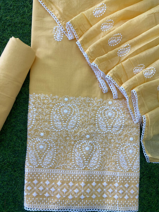 Cotton Chikankari Suit Set D1 (Yellow)