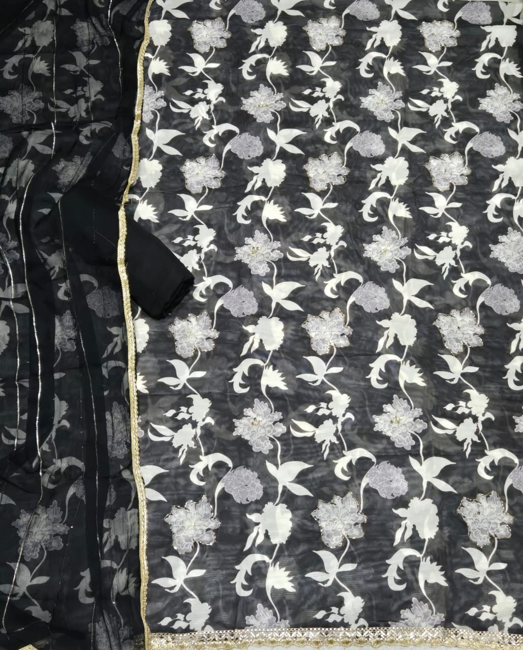 Fancy Burberry Digital Print Suit Set with Pearl & Cutdana Work