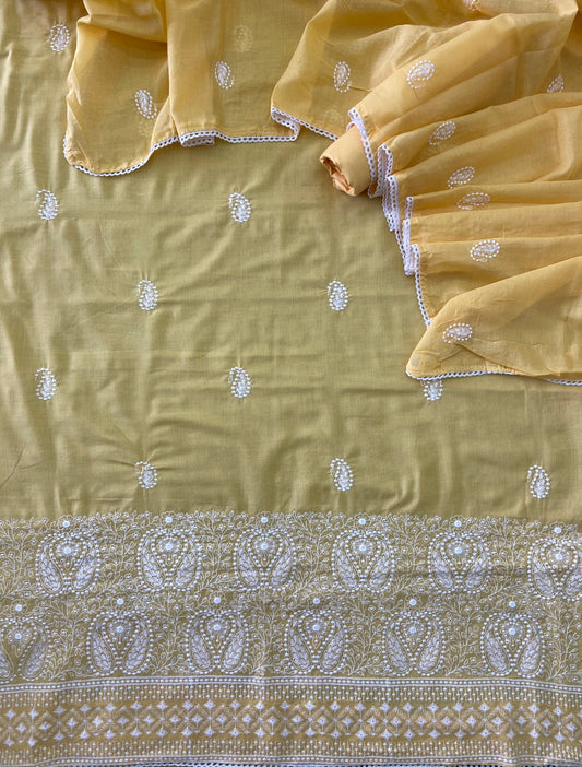 Cotton Chikankari Suit Set D1 (Yellow)