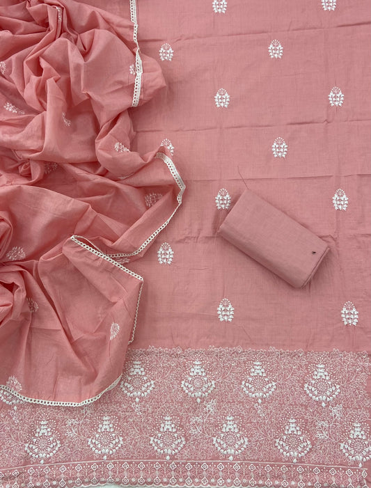 Cotton Chikankari Suit Set D7 (Peach)