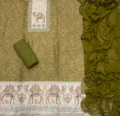 Classy Femora Linen Shimmer Silk Suit Set with Swarovski Work