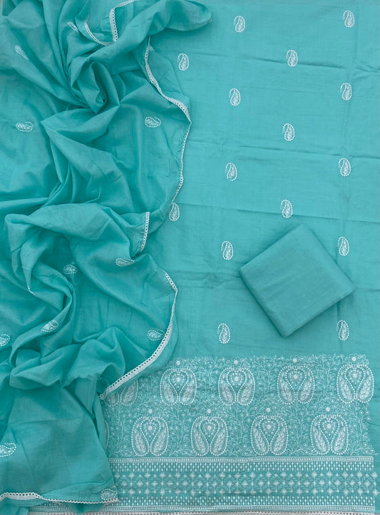 Cotton Chikankari Suit Set D1 (Sea-Blue)