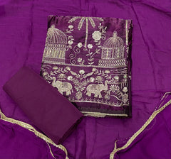 Crush Silk Suit Set with Zari, Cutdana & Sequins Work