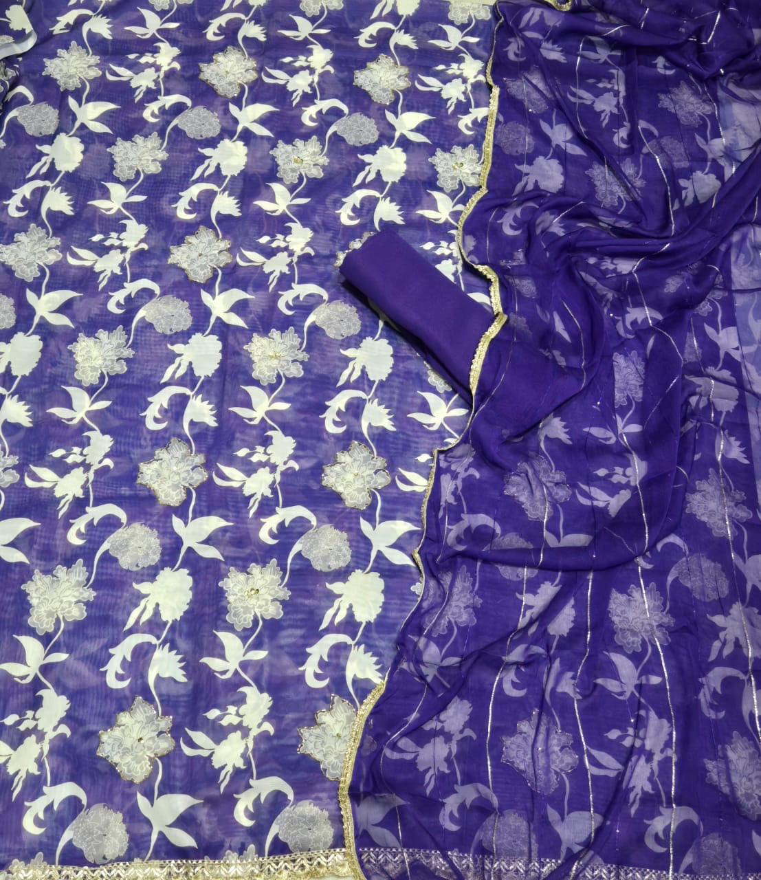 Fancy Burberry Digital Print Suit Set with Pearl & Cutdana Work