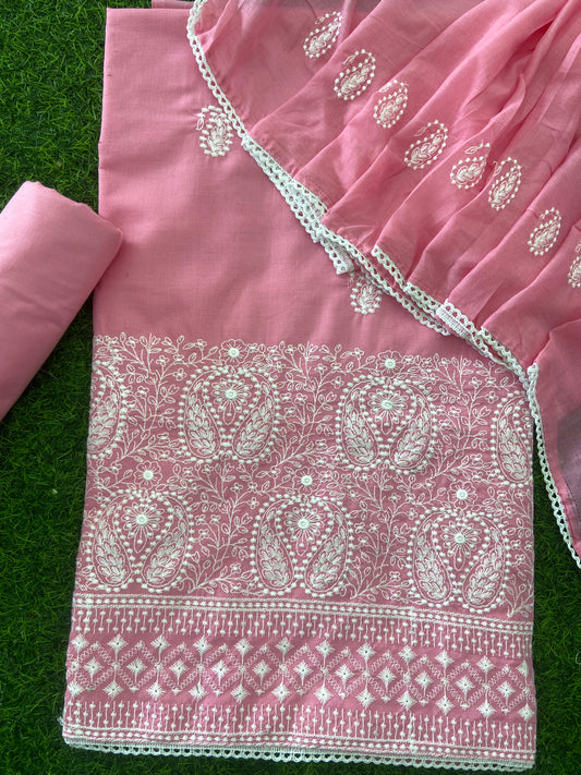 Cotton Chikankari Suit Set D1 (Pink)