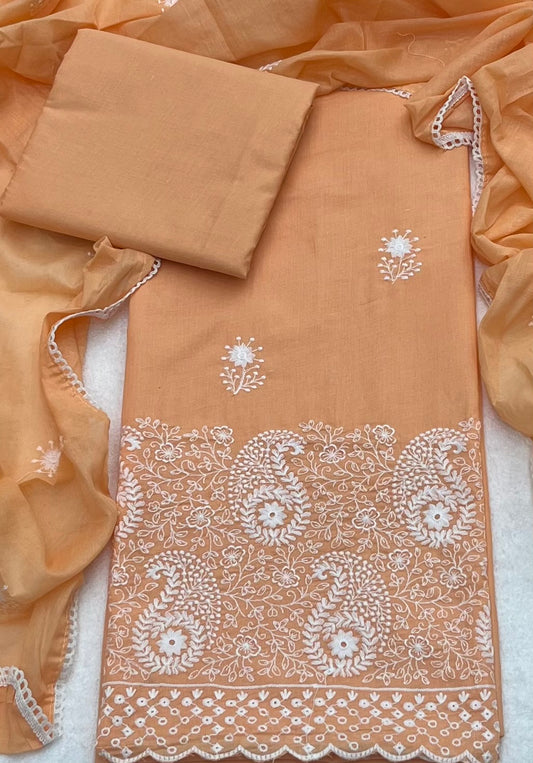 Cotton Chikankari Suit Set D3 (Orange)