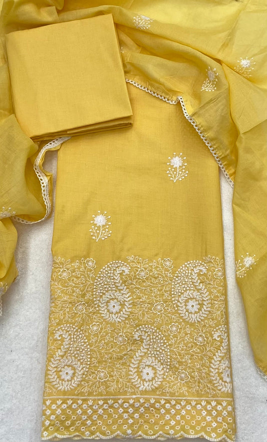 Cotton Chikankari Suit Set D3 (Yellow)