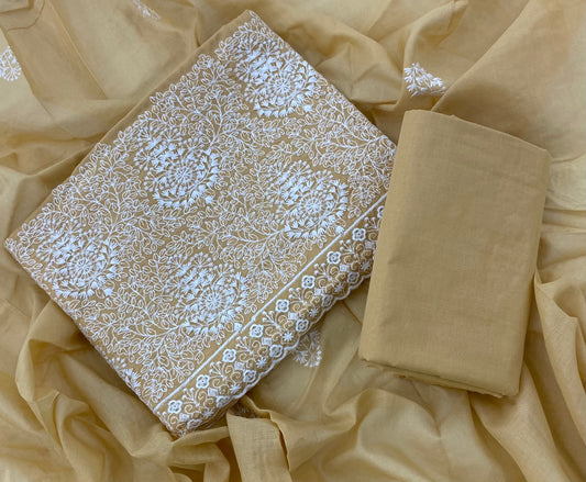 Cotton Chikankari Suit Set D7 (Dark-Soft-Yellow)