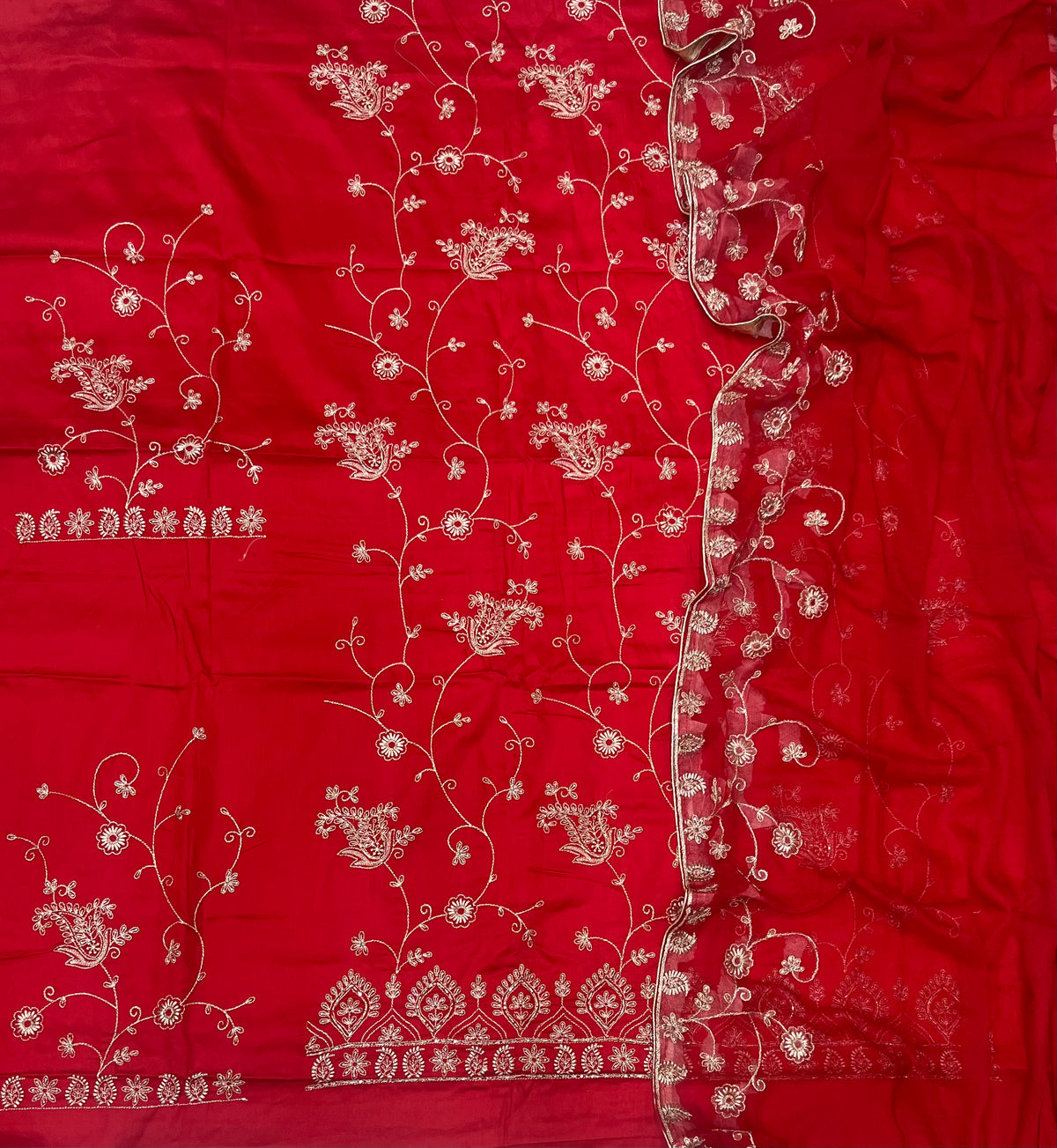 Karwa Special Red Fancy Jaam Heavy Zari Embroidery Work Suit Set