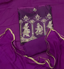 Crush Silk Suit Set with Zari, Cutdana & Sequins Work