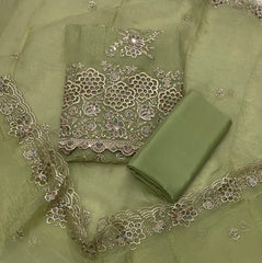 Classy Organza Crush Silk Suit Set with Sequins & Zari Thread Work