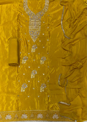 Classy Glass Organza Suit Set with Stone & Zari Thread Work