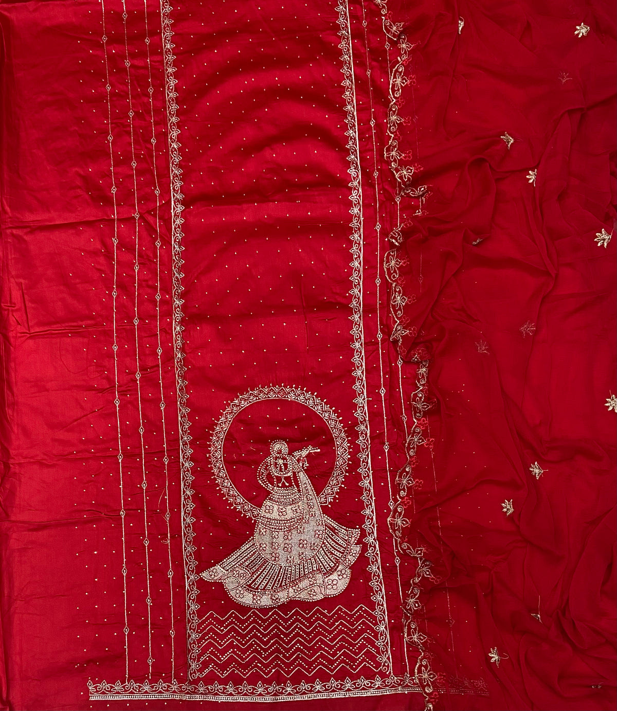 Karwa Special Red Fancy Jaam Heavy Zari Embroidery Work Suit Set