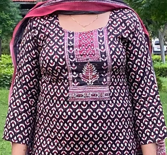 Pure Cotton Kurti & Pant with Dupatta (3pcs)