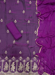 Crush Silk Suit Set with Zari, Cutdana & Sequins Work