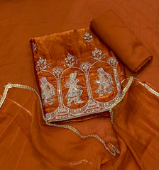 Crush Silk Suit Set with Zari, Cutdana & Sequins Work