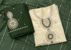 Glass Organza Suit Set with Sequins & Thread Work (Bottom Work)