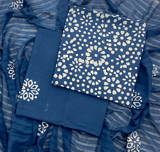 Block Print Cotton Suit Set (Navy Blue)