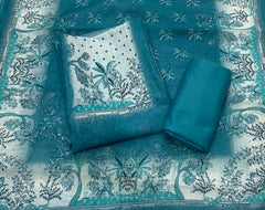 Classy Femora Linen Shimmer Silk Suit Set with Swarovski Work