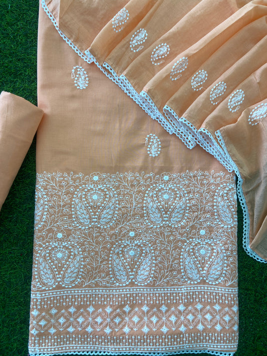 Cotton Chikankari Suit Set D1 (Orange)