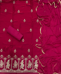 Crush Silk Suit Set with Zari, Cutdana & Sequins Work