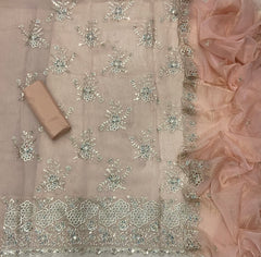 Classy Organza Crush Silk Suit Set with Sequins & Zari Thread Work