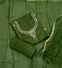 Glass Organza Suit Set with Heavy Real Mirror & Pearl Work