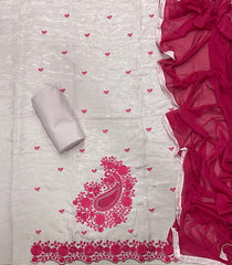 Classy Glass Organza Suit Set with Dhaga Thread Work