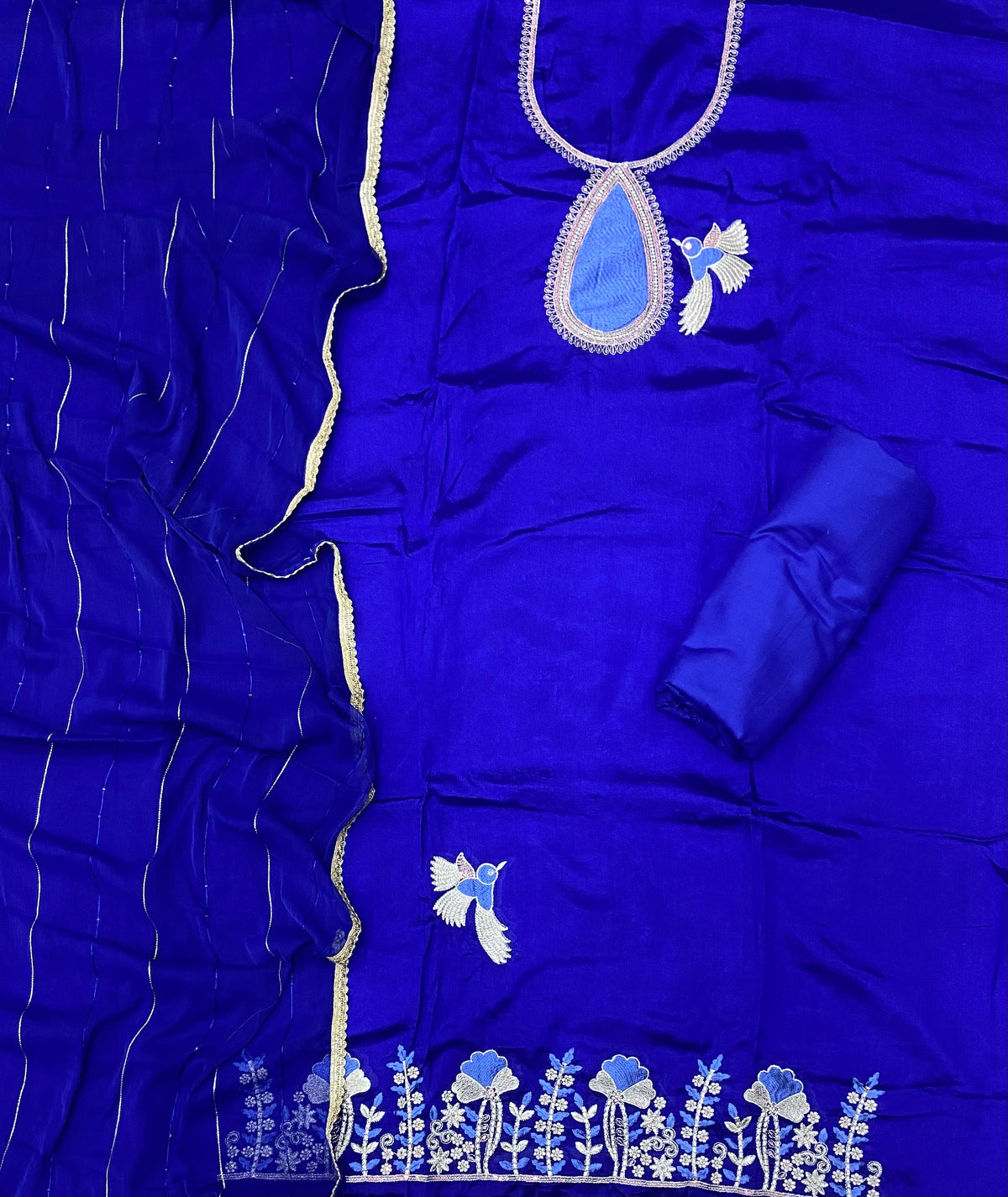 Glass Organza Suit Set with Sequins & Thread Work