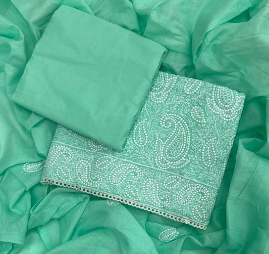 Cotton Chikankari Suit Set D4 (Sea Green)