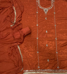 Glass Organza Suit Set with Heavy Real Mirror & Pearl Work