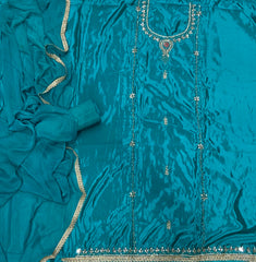 Glass Organza Suit Set with Heavy Real Mirror & Pearl Work