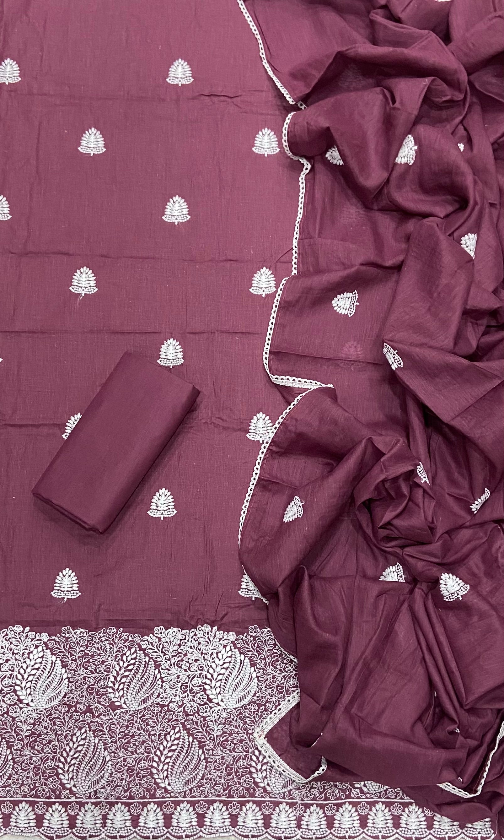 Cotton Chikankari Suit Set D2 (Wine)