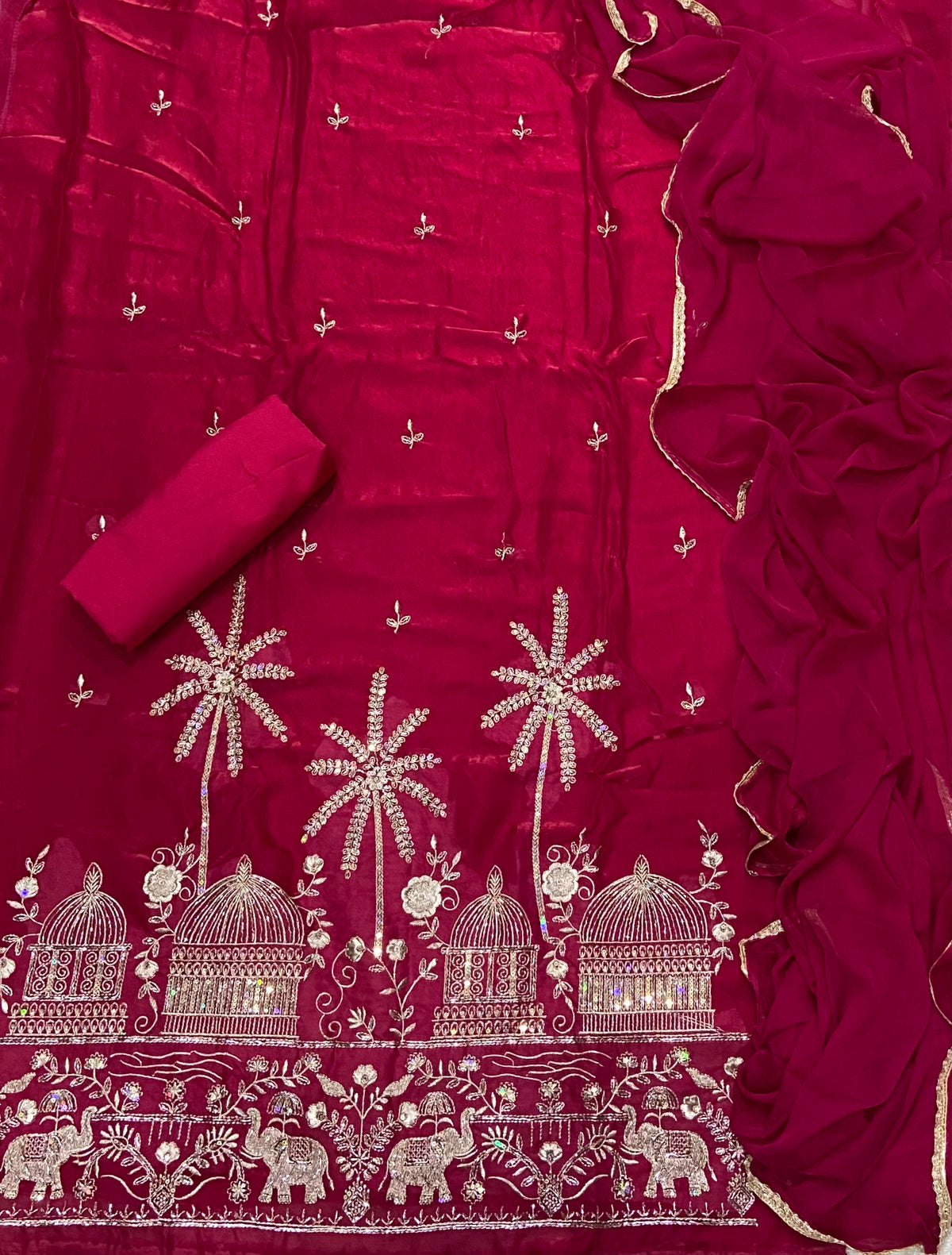 Crush Silk Suit Set with Zari, Cutdana & Sequins Work