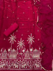 Crush Silk Suit Set with Zari, Cutdana & Sequins Work