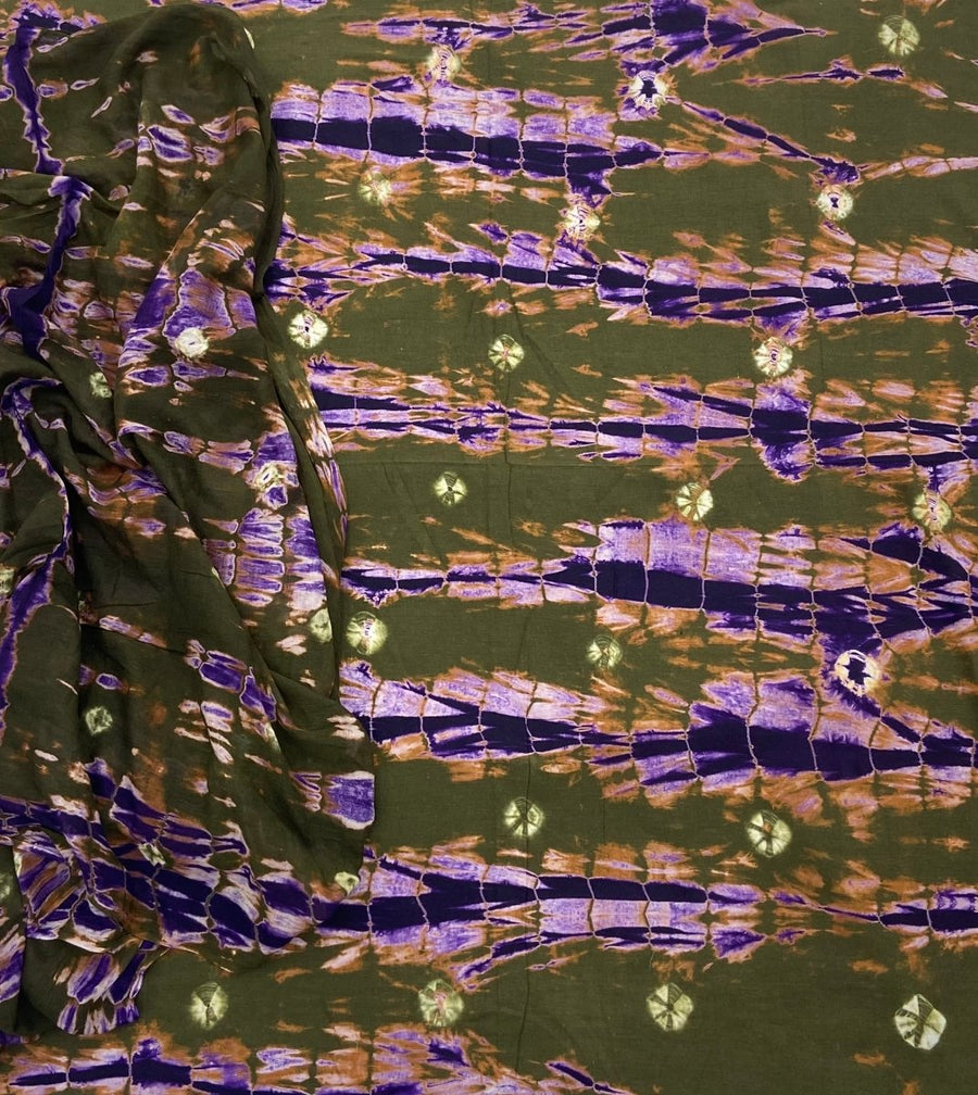 Allover Classic Tie Dye Suit (Mehendi Green - Purple) - Yanchi